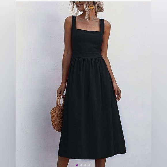 Black Sleeveless Square-Neck Midi Dress - Picture 1 of 7